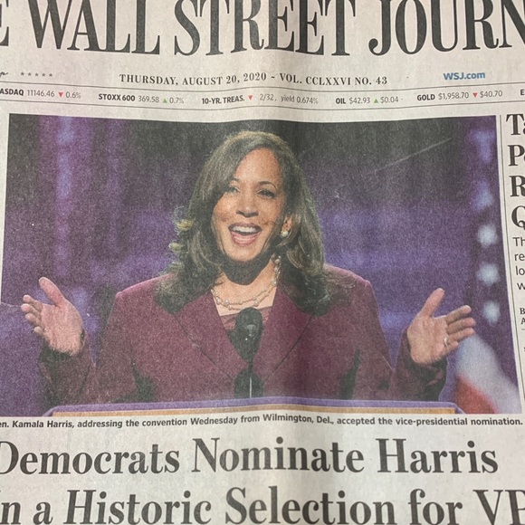 Wall Street Journal 8/20/2020 Kamala Harris VP nomination collectible new - Picture 1 of 2